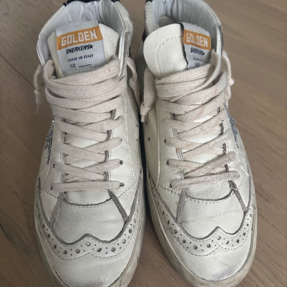 Golden Goose Mid Star burgundy stripe and glitter star size 37